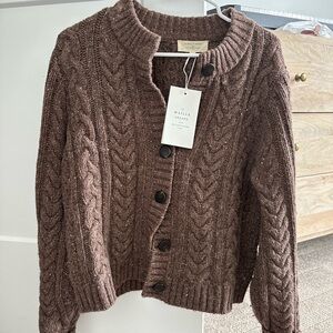 Sezane Brown Cable Knit Cardigan Sweater